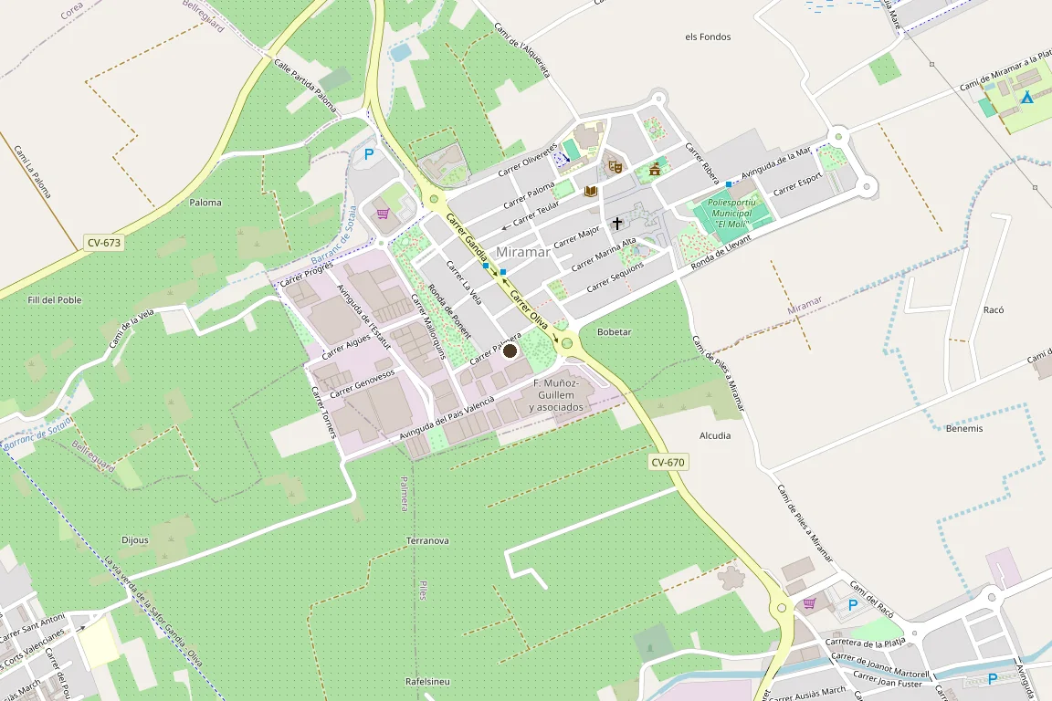 Mapa de Miramar con la ubicación de Xtreme Healthy Food en Carrer Palmera